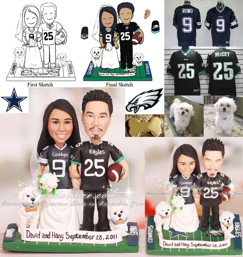 Eagles and Cowboys Wedding Cake Toppers